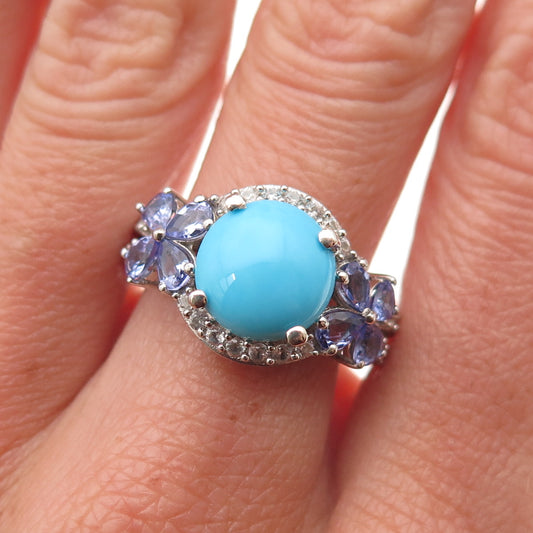 Chuck Clemency 925 Sterling Silver Real Turquoise Tanzanite Topaz Ring Size 8.25