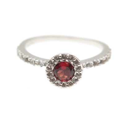 925 Sterling Silver BMD Real Round-Cut Red Garnet & White Topaz Ring Size 6.75