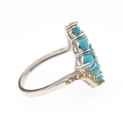 925 Sterling 2-Tone Real Sleeping Beauty Turquoise & White Topaz Ring Size 7.25