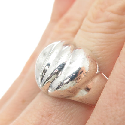 925 Sterling Silver Vintage Mexico Modernist Ribbed Dome Ring Size 7