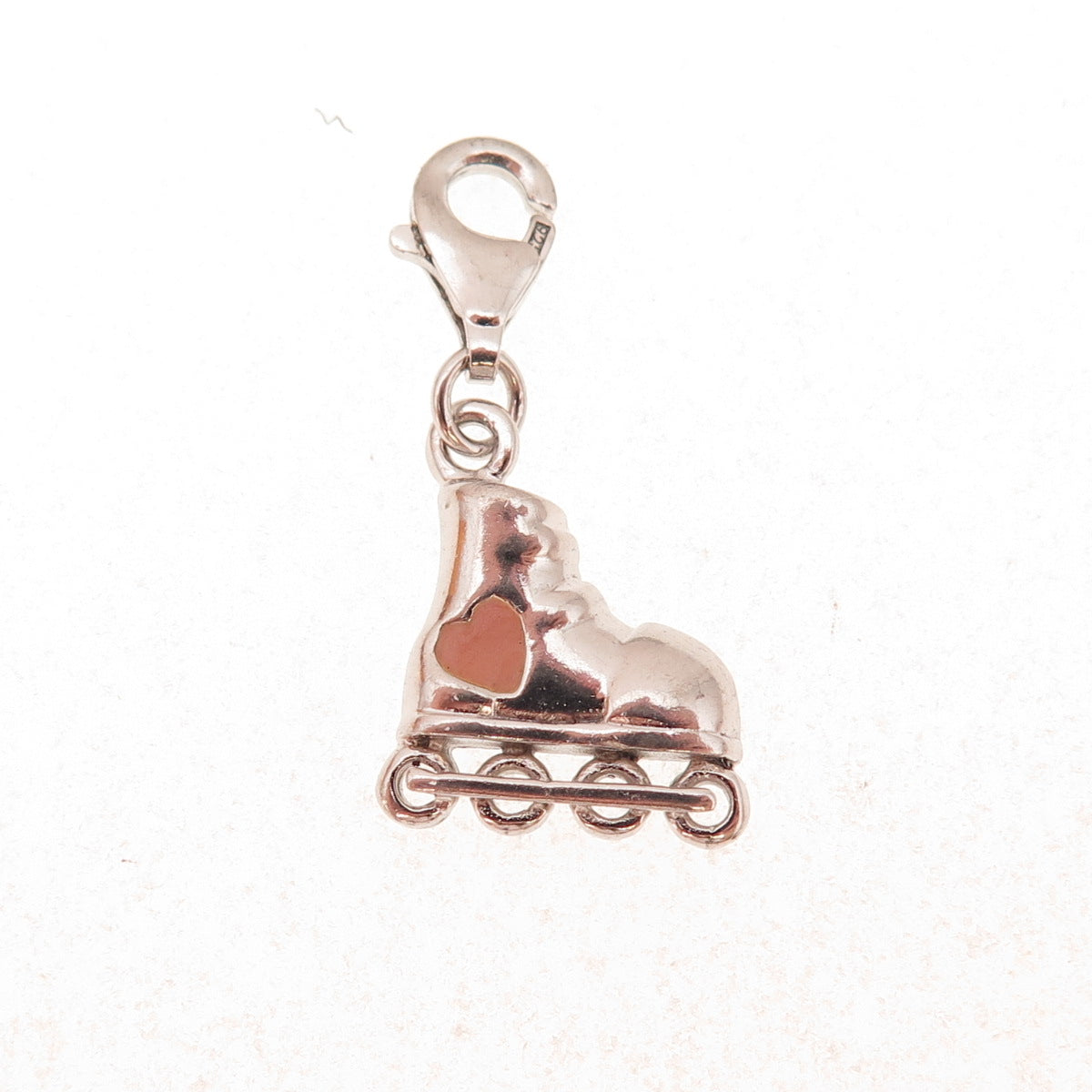 925 Sterling Silver Vintage Enamel Heart Roller Skate Lobster Lock Charm Pendant