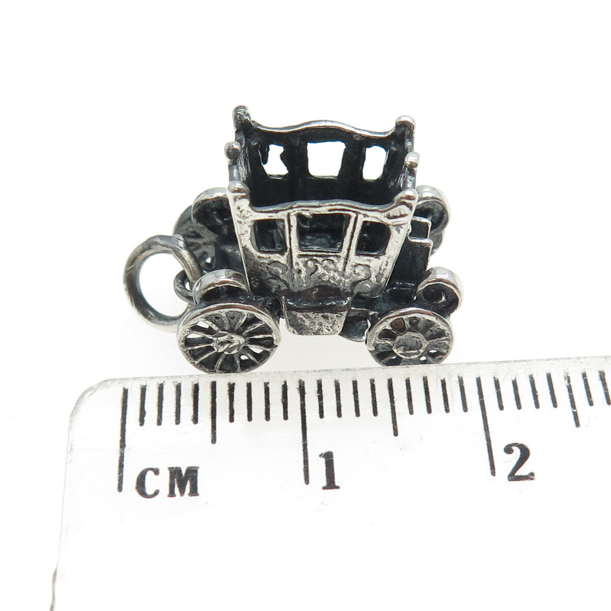 925 Sterling Silver Antique Art Deco Carriage Movable 3D Charm Pendant