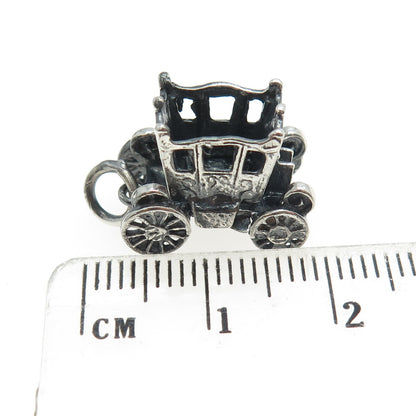 925 Sterling Silver Antique Art Deco Carriage Movable 3D Charm Pendant
