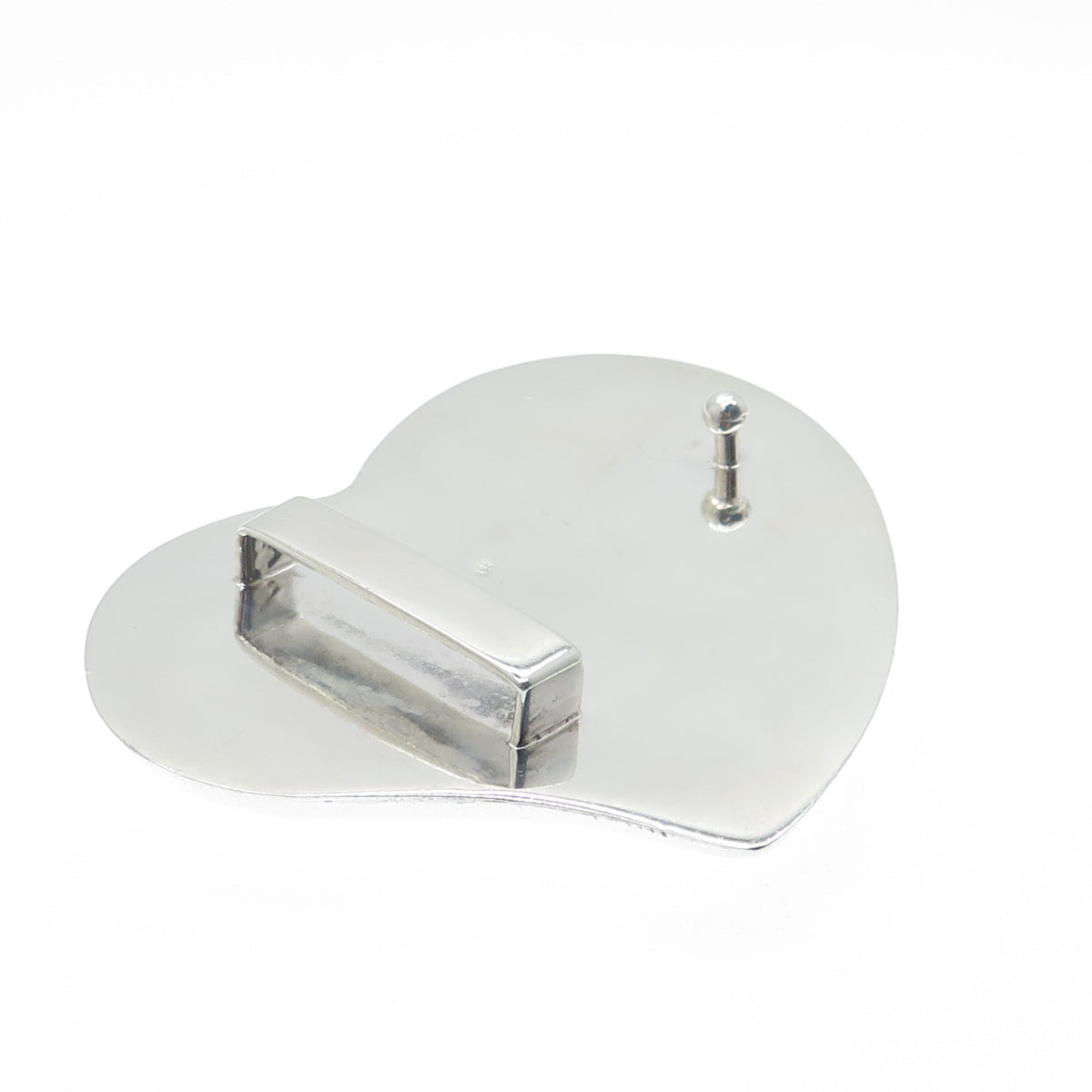 925 Sterling Silver Vintage Modernist Puffy Heart Belt Buckle