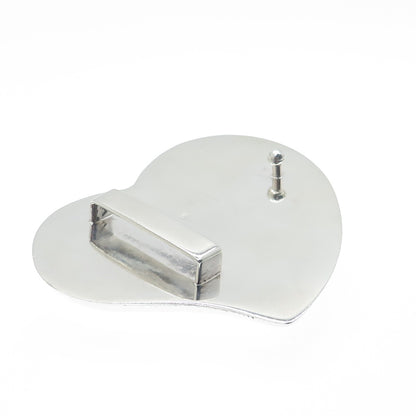925 Sterling Silver Vintage Modernist Puffy Heart Belt Buckle