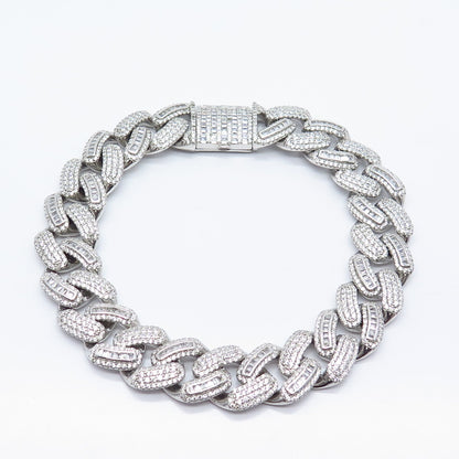 925 Sterling Silver C Z Cuban Link Bracelet 8.75"