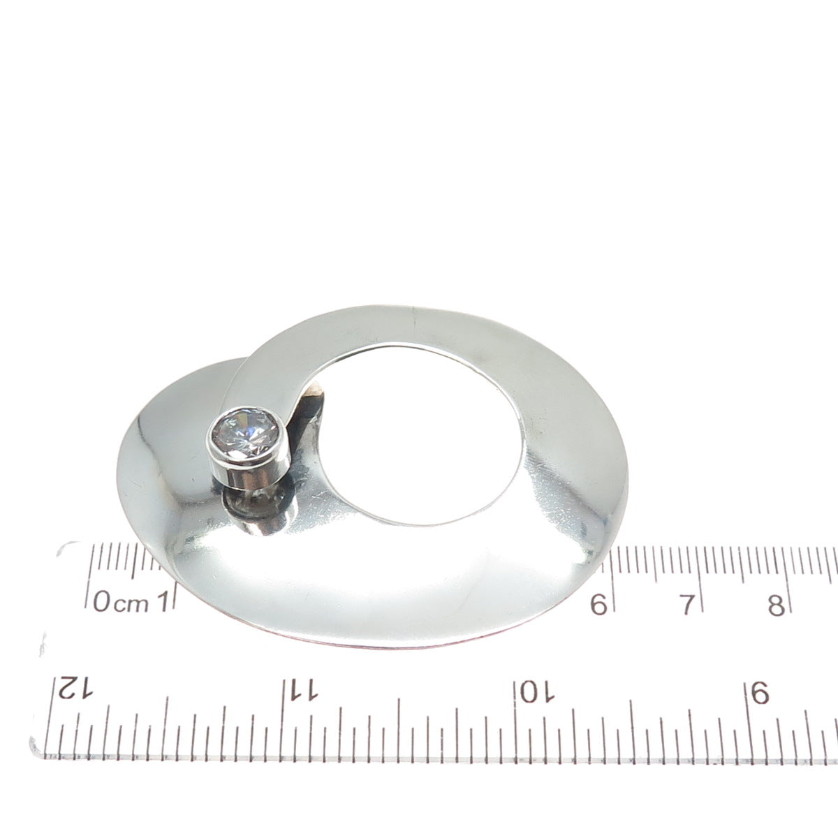 925 Sterling Silver Vintage Mexico Round-Cut C Z Modernist Pin Brooch