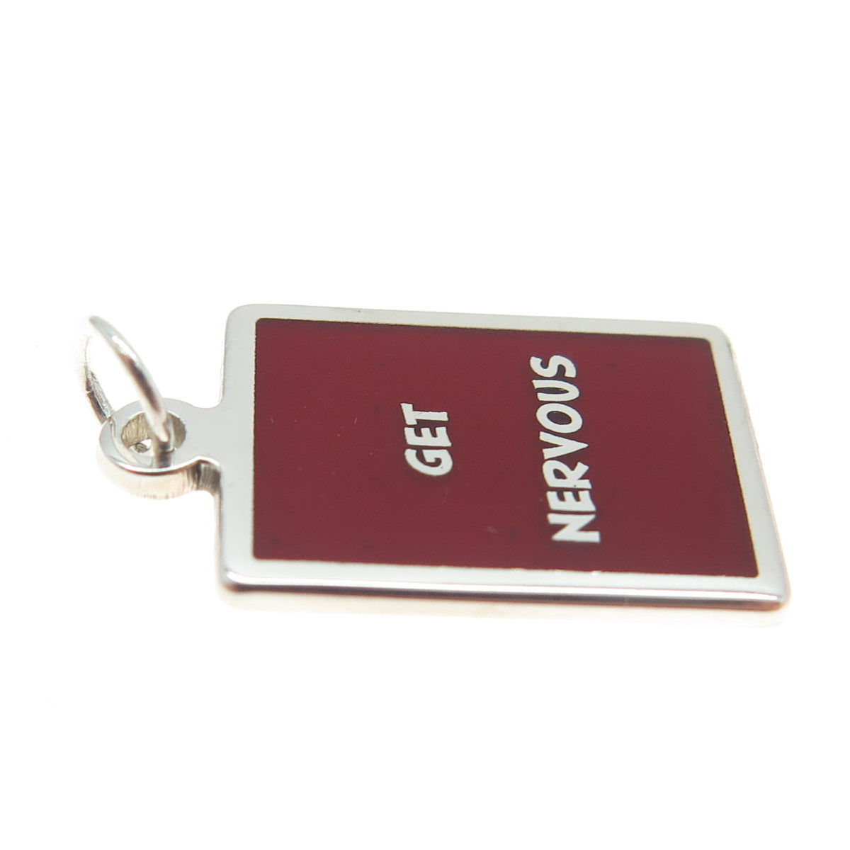 925 Sterling Silver Red Enamel "Get Nervous" Minimalist Charm Pendant