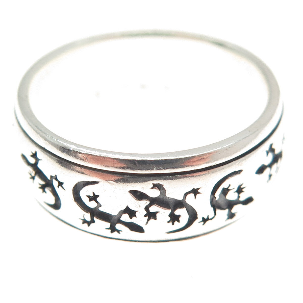 PETER STONE 925 Sterling Silver Vintage Lizard Rotating Band Ring Size 11.25
