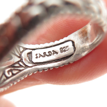 SARDA 925 Sterling Silver Vintage Cross Granulated Oxidized Ring Size 8.25