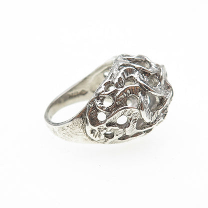 925 Sterling Silver Vintage Modernist Wavy Dome Ring Size 6