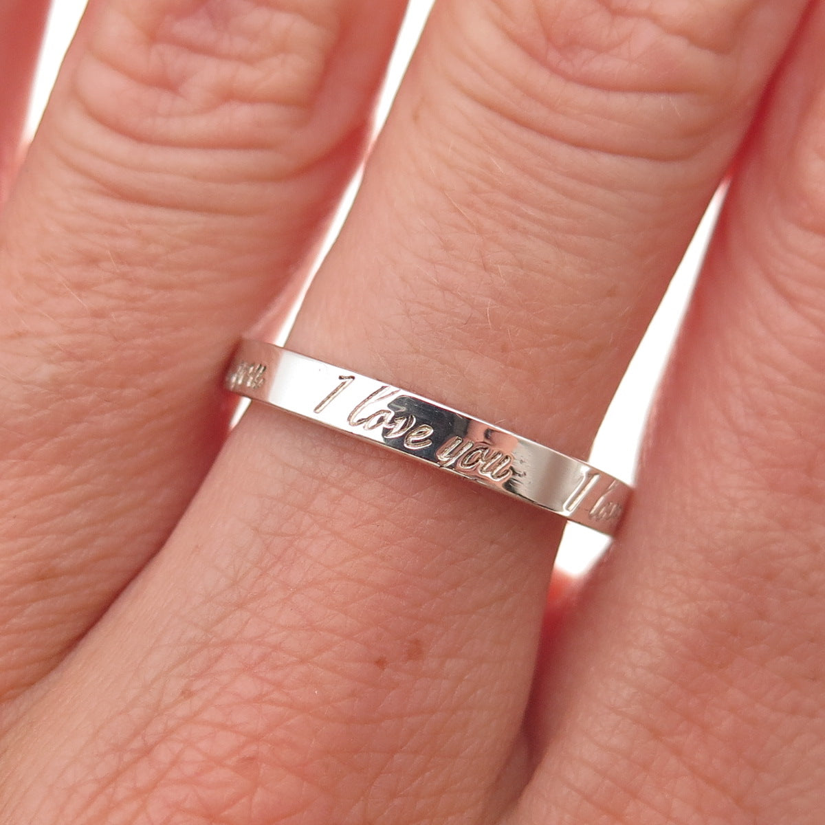 Tiffany & Co. 925 Sterling Silver Vintage I Love You Band Ring Size 8