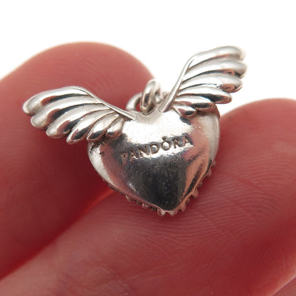 Pandora 925 Sterling Silver C Z Heart & Angel Wings Charm Pendant