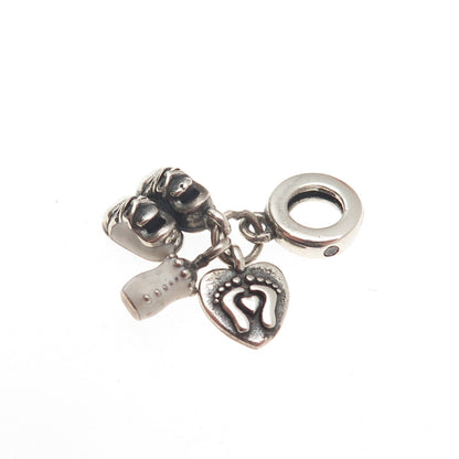 925 Sterling Silver Enamel & C Z Baby Bottle Shoes Dangle Slide Charm