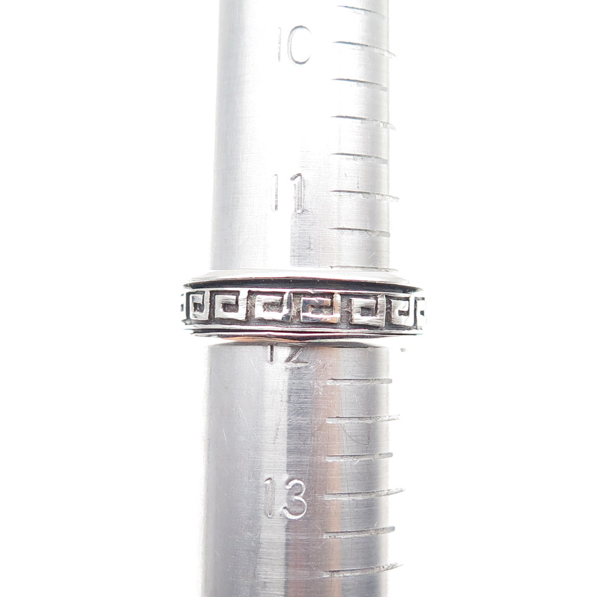 925 Sterling Silver Vintage Greek Key Oxidized Rotating Band Ring Size 12