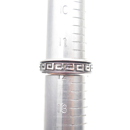 925 Sterling Silver Vintage Greek Key Oxidized Rotating Band Ring Size 12