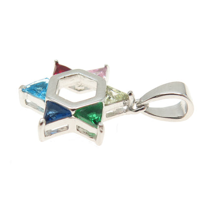 925 Sterling Silver Multi-Color C Z Star of David Judaica Pendant