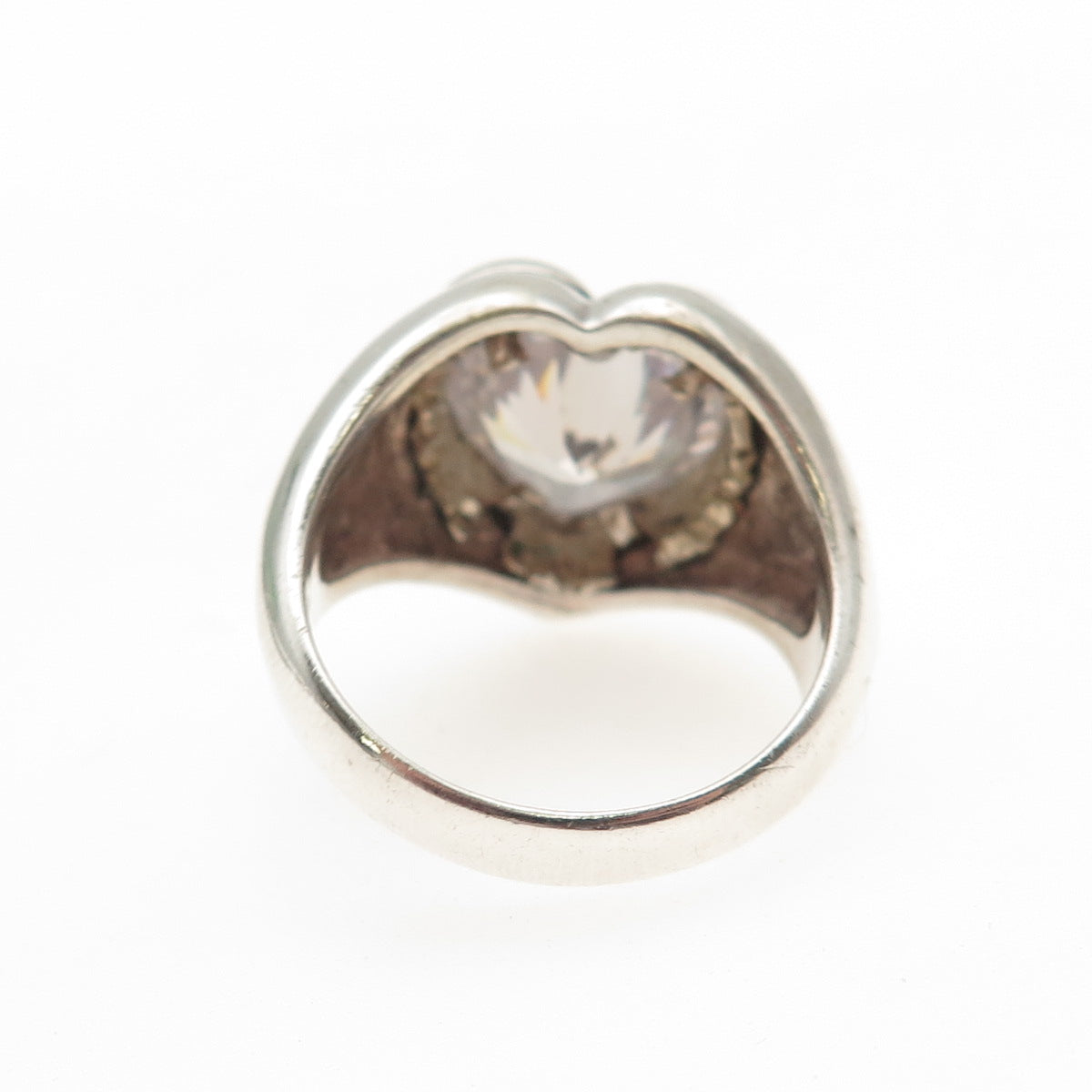 925 Sterling Silver Vintage Heart-Cut C Z Modernist Ring Size 7.25