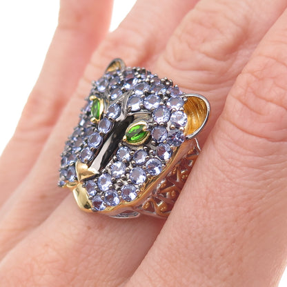 Michael Valitutti Gems En Vogue Silver Tanzanite Peridot Panther Ring Size 8.25