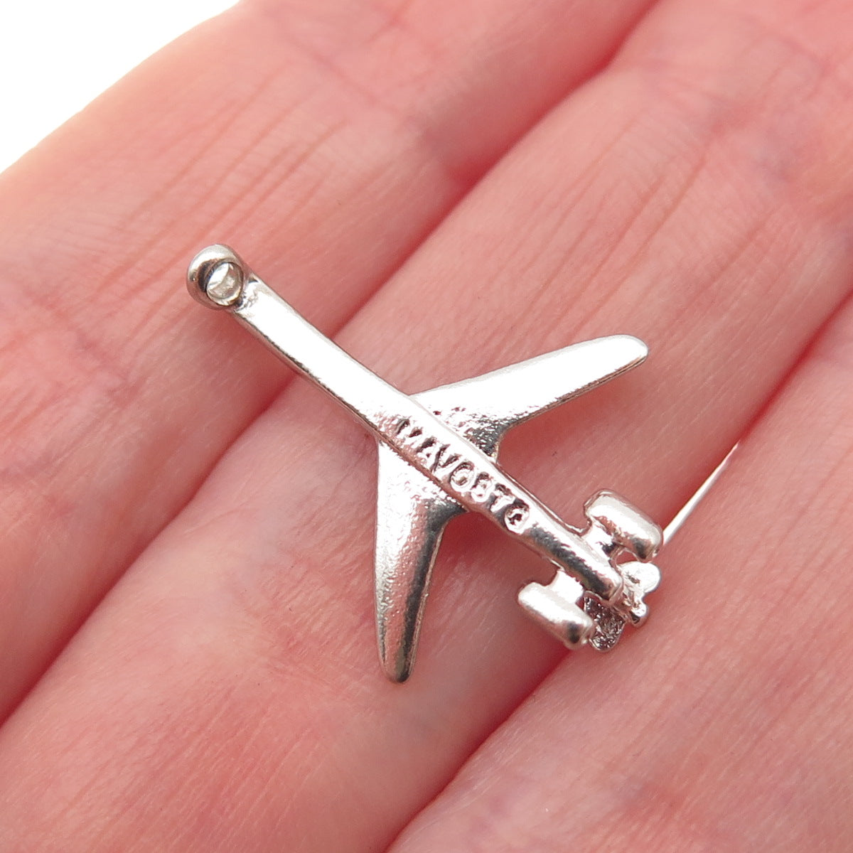 MAVO 925 Sterling Silver Vintage Airplane 3D Mini Slide Charm Pendant