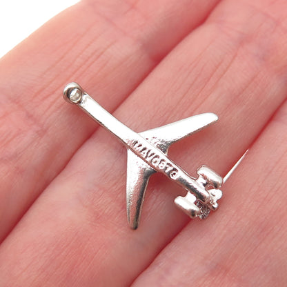 MAVO 925 Sterling Silver Vintage Airplane 3D Mini Slide Charm Pendant