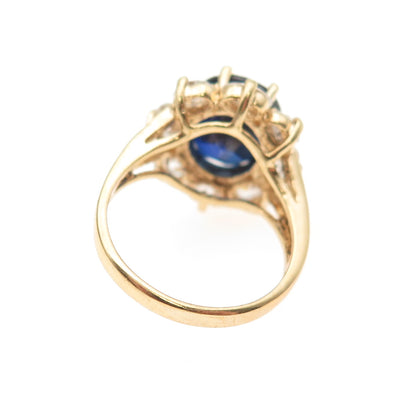 925 Sterling Silver Gold Plated Lab-Created Sapphire & C Z Ring Size 7