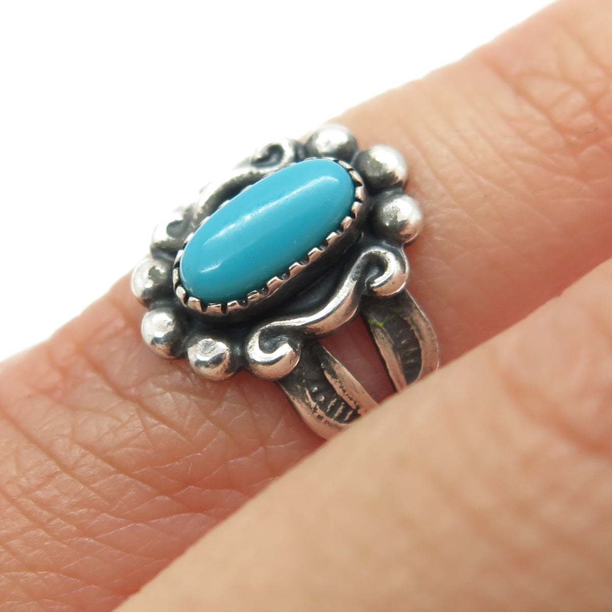 BELL TRADING POST Old Pawn Sterling Silver Southwestern Turquoise Ring Size 3