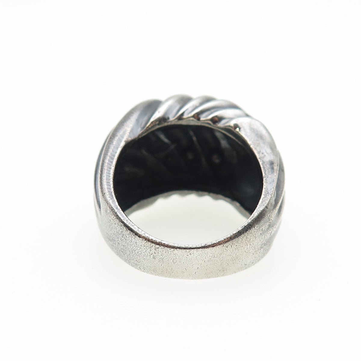 925 Sterling Silver Vintage Modernist Ribbed Dome Oxidized Ring Size 7