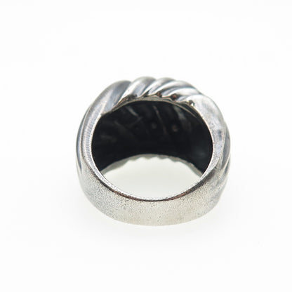 925 Sterling Silver Vintage Modernist Ribbed Dome Oxidized Ring Size 7