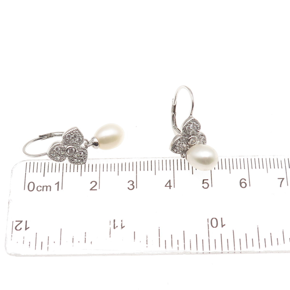 ESPO Joseph Esposito 925 Sterling Silver Real Pearl & C Z Floral Earrings