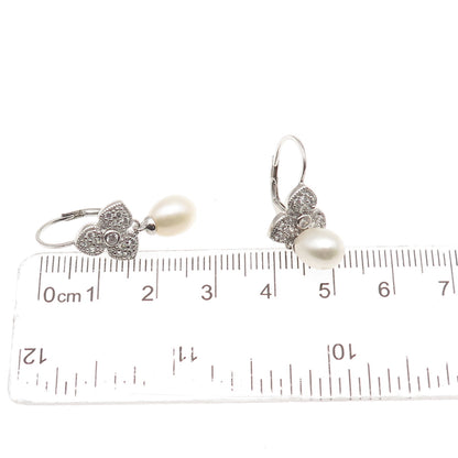 ESPO Joseph Esposito 925 Sterling Silver Real Pearl & C Z Floral Earrings
