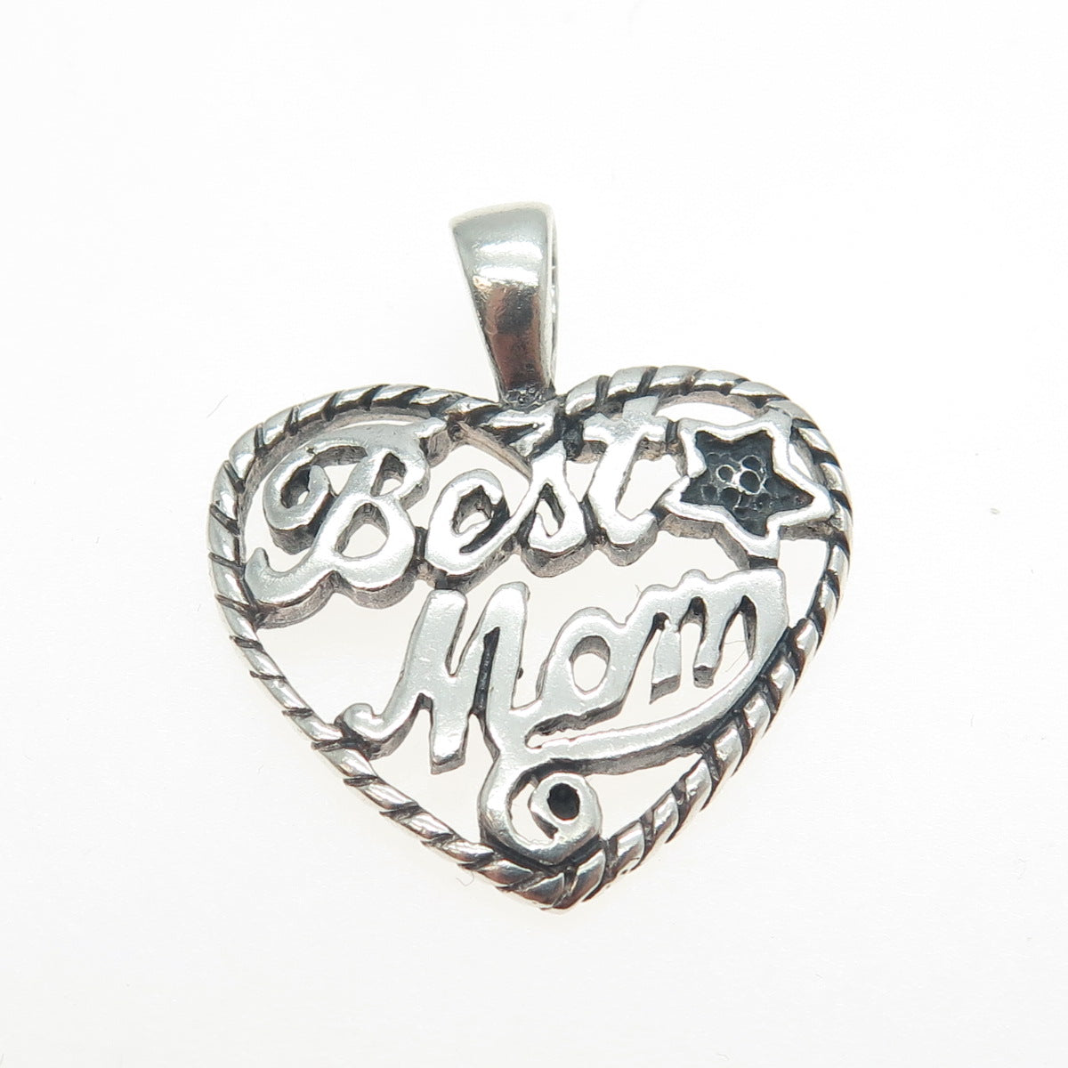 925 Sterling Silver Vintage "Best Mom" Heart Pendant