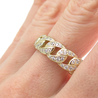 LER JEWELS Sterling Silver Gold Plated Round-Cut C Z Curb Band Ring Size 12.5