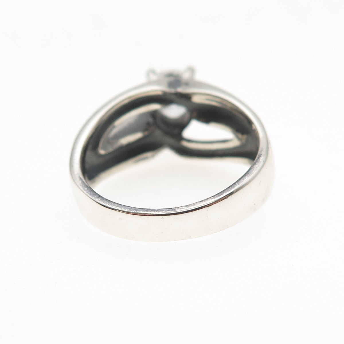 925 Sterling Silver Vintage Round-Cut C Z Modernist Oxidized Ring Size 6