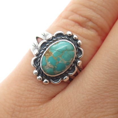 Old Pawn 925 Sterling Silver Vintage Southwestern Kingman Turquoise Ring Size 5