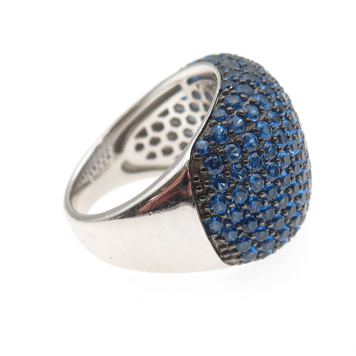 925 Sterling Silver Real Round-Cut Blue Topaz Dome Ring Size 10