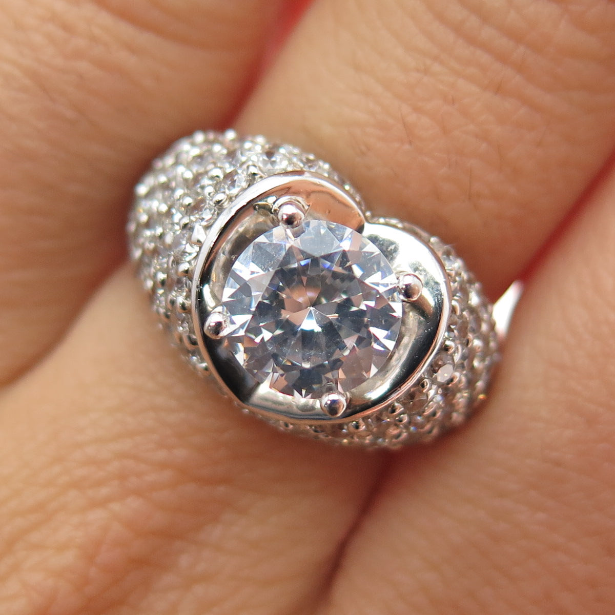 MEDA 925 Sterling Silver Round-Cut C Z Heart Ring Size 7