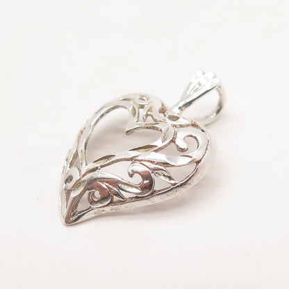 925 Sterling Silver Vintage Ornate Heart Pendant
