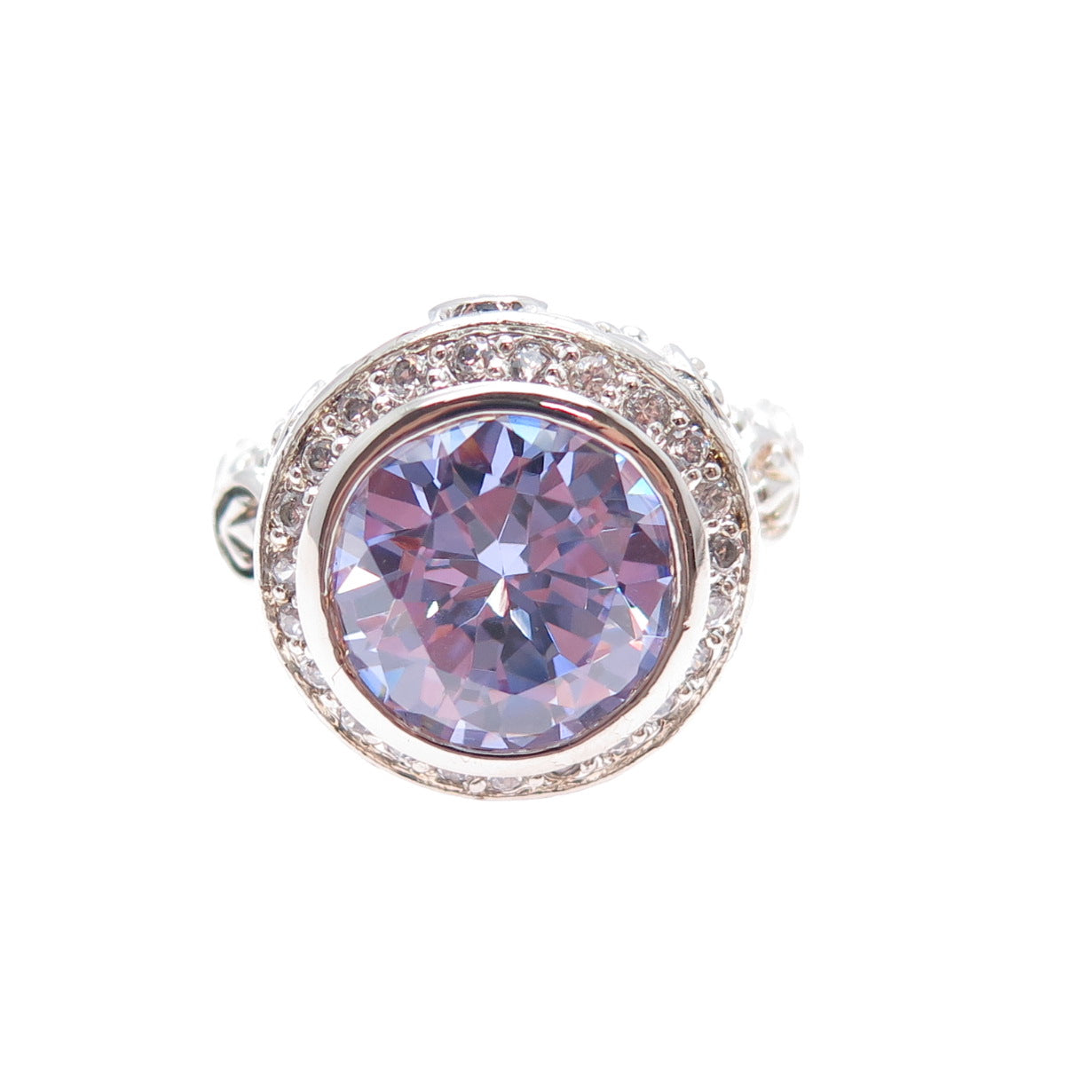 925 Sterling Silver Round-Cut Lavender & White C Z Ring Size 7.75