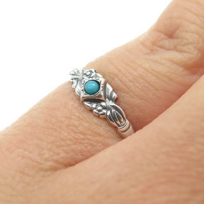 UNCAS 925 Sterling Silver Antique Art Deco Real Turquoise Flower Ring Size 5