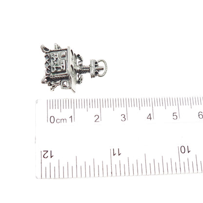 BEAU Sterling Silver Vintage Old Cast Iron Stove Oxidized Mini 3D Charm Pendant