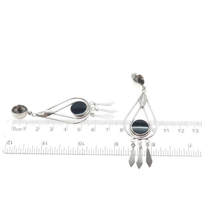 CHARLES WINSTON 925 Sterling Silver Vintage Black Onyx Modernist Dangle Earrings