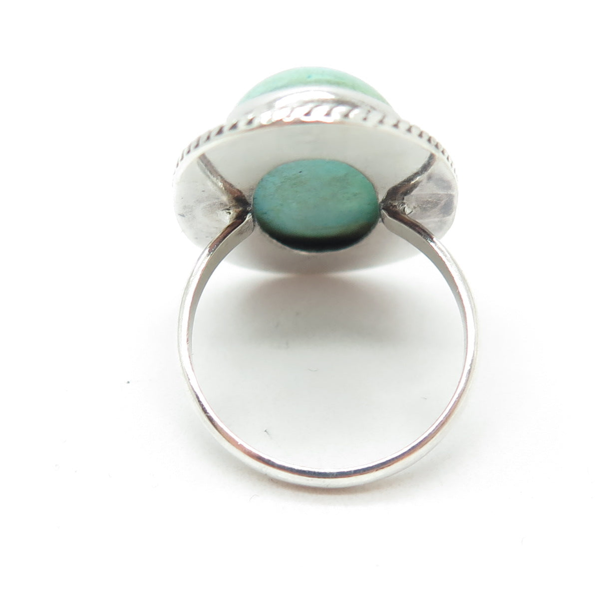 925 Sterling Silver Vintage Real Turquoise Gemstone Statement Ring Size 8.25