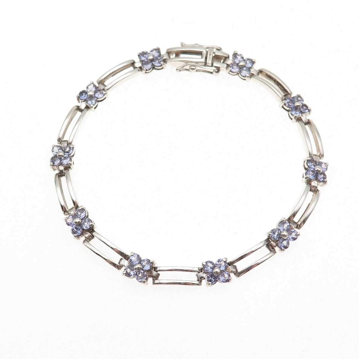 Clyde Duneier 925 Sterling Silver Vintage Real Tanzanite Floral Bracelet 7"