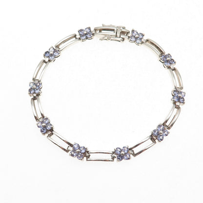 Clyde Duneier 925 Sterling Silver Vintage Real Tanzanite Floral Bracelet 7"