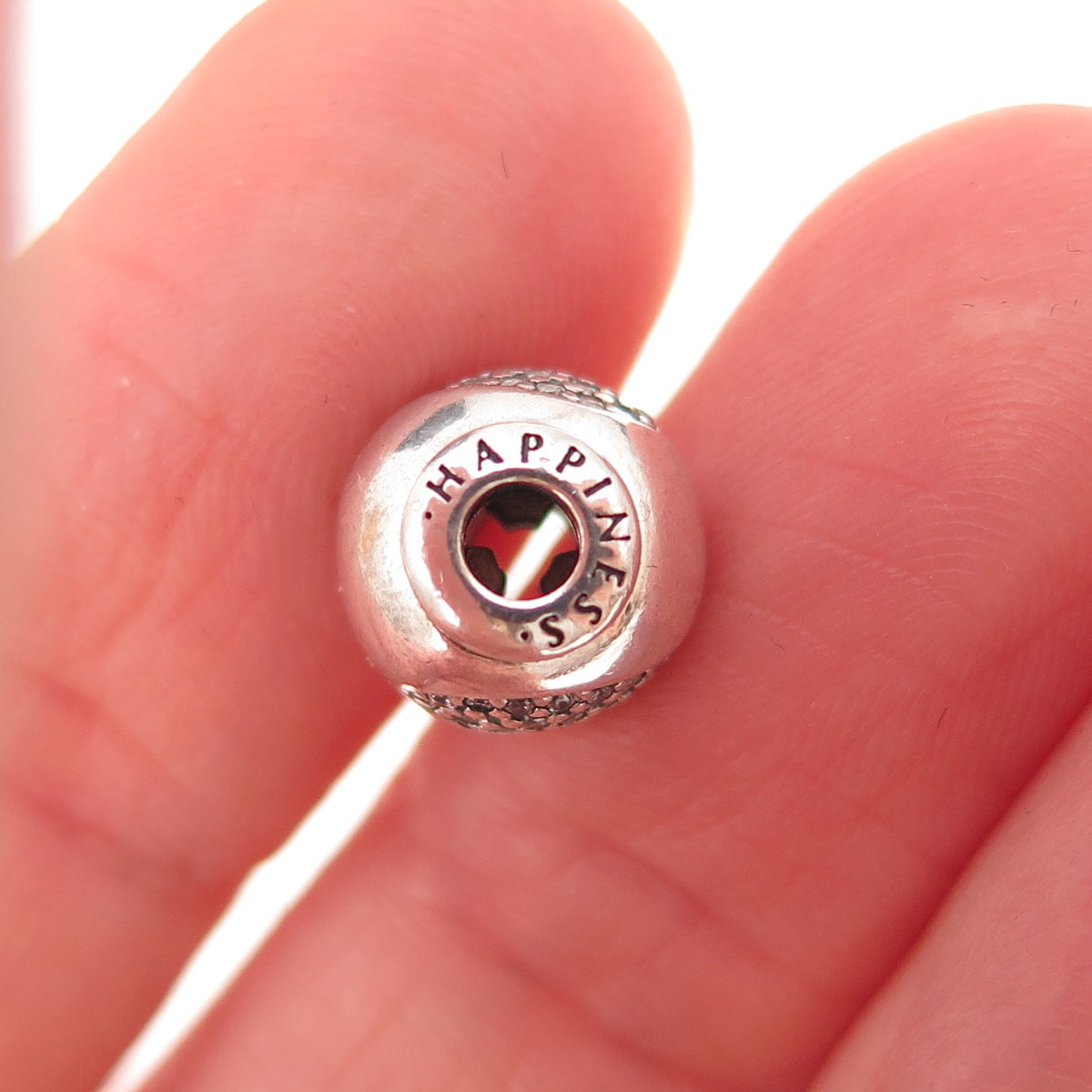Pandora 925 Sterling Silver C Z Essence Happiness Slide Bead Charm