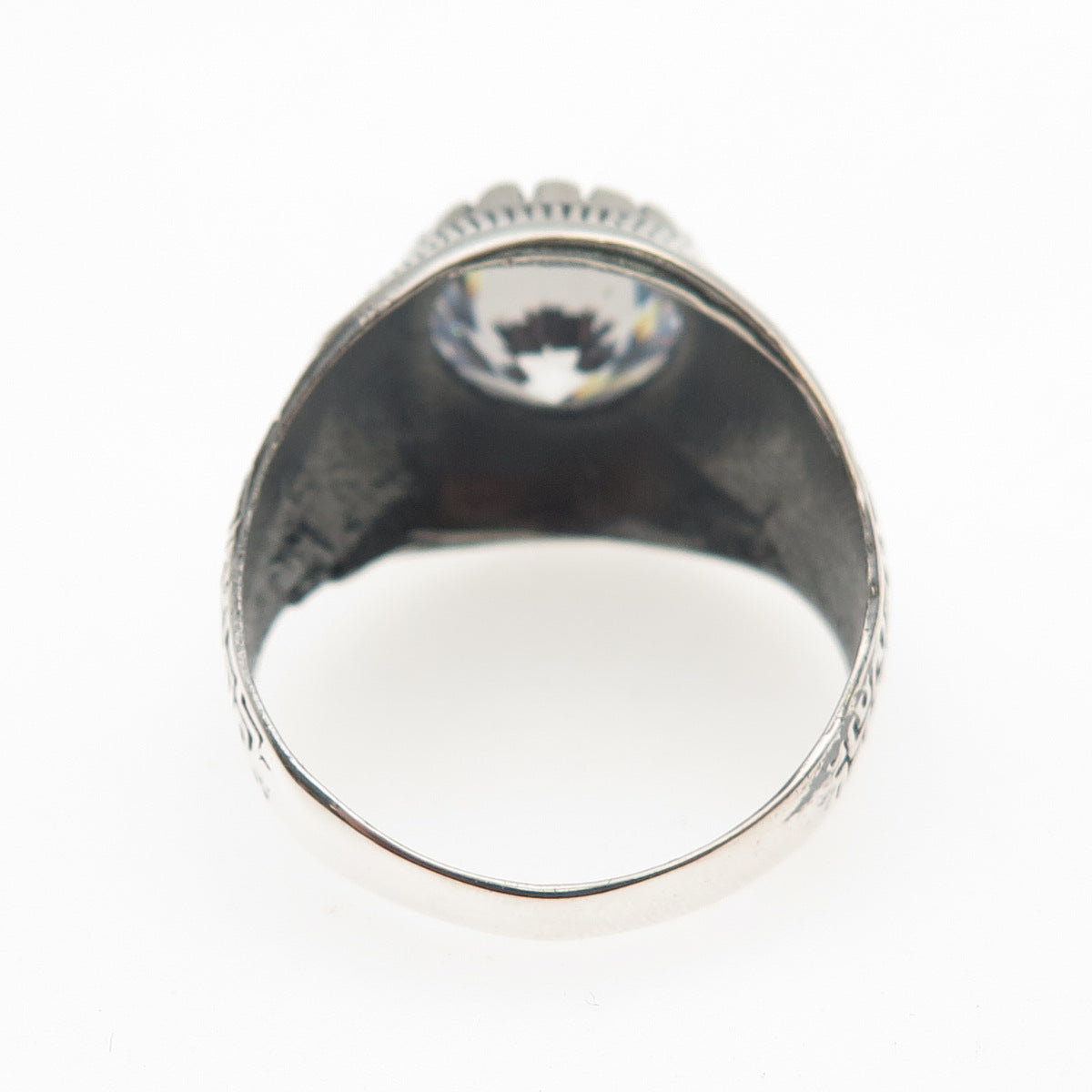 925 Sterling Silver Vintage Round-Cut C Z Modernist Oxidized Ring Size 9.5