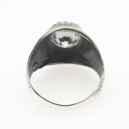 925 Sterling Silver Vintage Round-Cut C Z Modernist Oxidized Ring Size 9.5