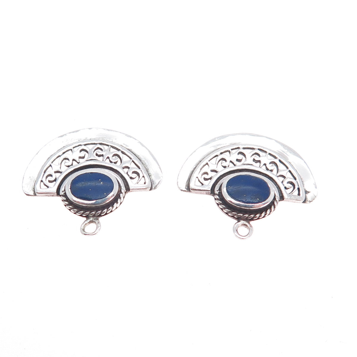BOMA 925 Sterling Silver Vintage Real Lapis Lazuli Modernist Jacket Earrings