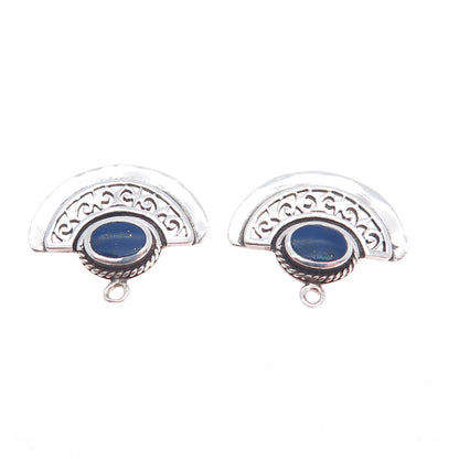 BOMA 925 Sterling Silver Vintage Real Lapis Lazuli Modernist Jacket Earrings